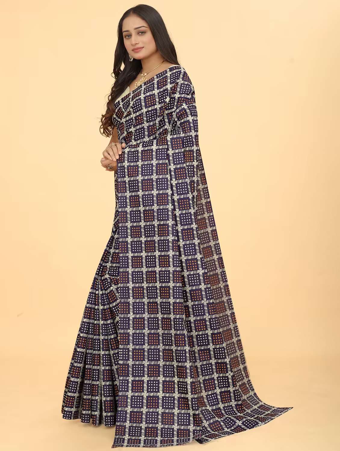 women checkered embellished saree with blouse - 22228405 -  Standard Image - 2