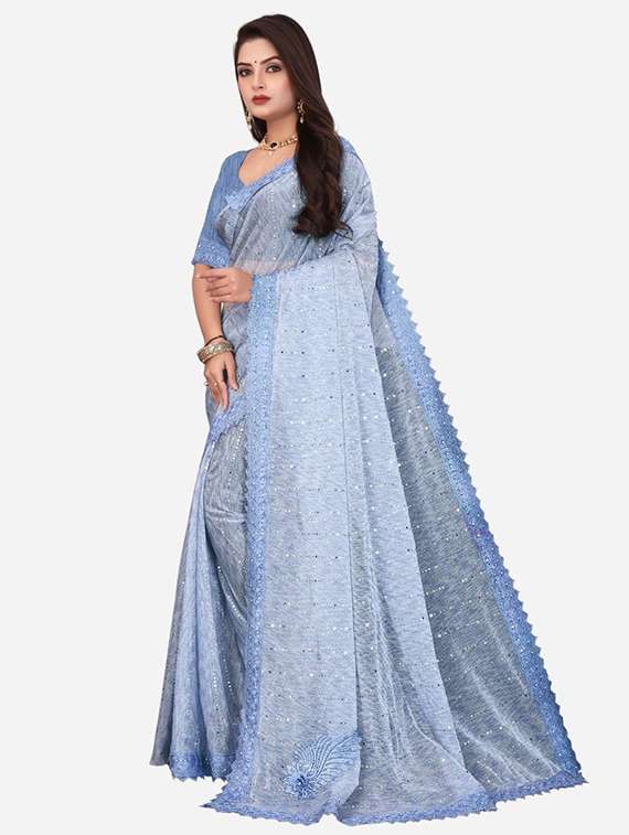 women solid with work embellished saree with blouse - 22228414 -  Standard Image - 2