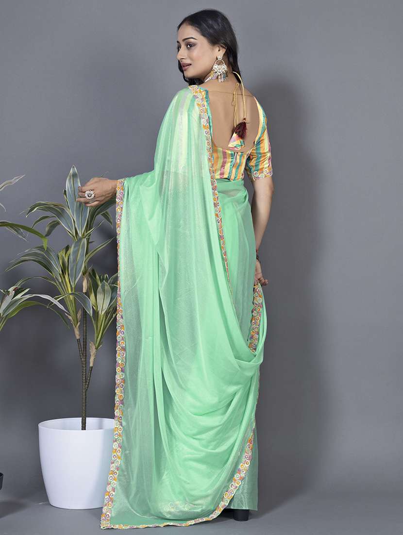 women solid with embellished bordered saree with blouse - 22228415 -  Standard Image - 2