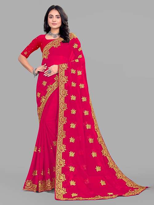 women solid with work embroidered saree with blouse - 22228416 -  Standard Image - 0