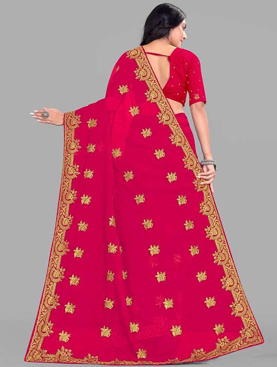 women solid with work embroidered saree with blouse - 22228416 -  Standard Image - 2