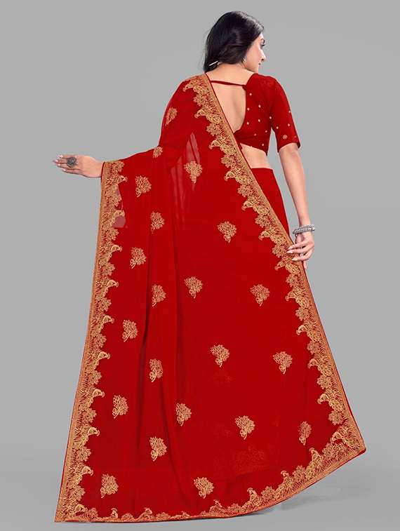women solid with work embroidered saree with blouse - 22228417 -  Standard Image - 2