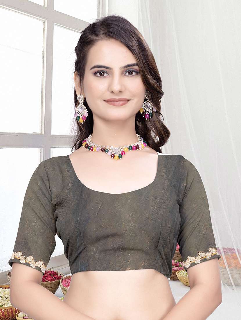 women solid with embellished bordered saree with blouse - 22228421 -  Standard Image - 2