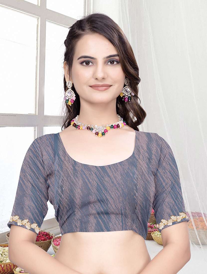 women solid with embellished bordered saree with blouse - 22228428 -  Standard Image - 2