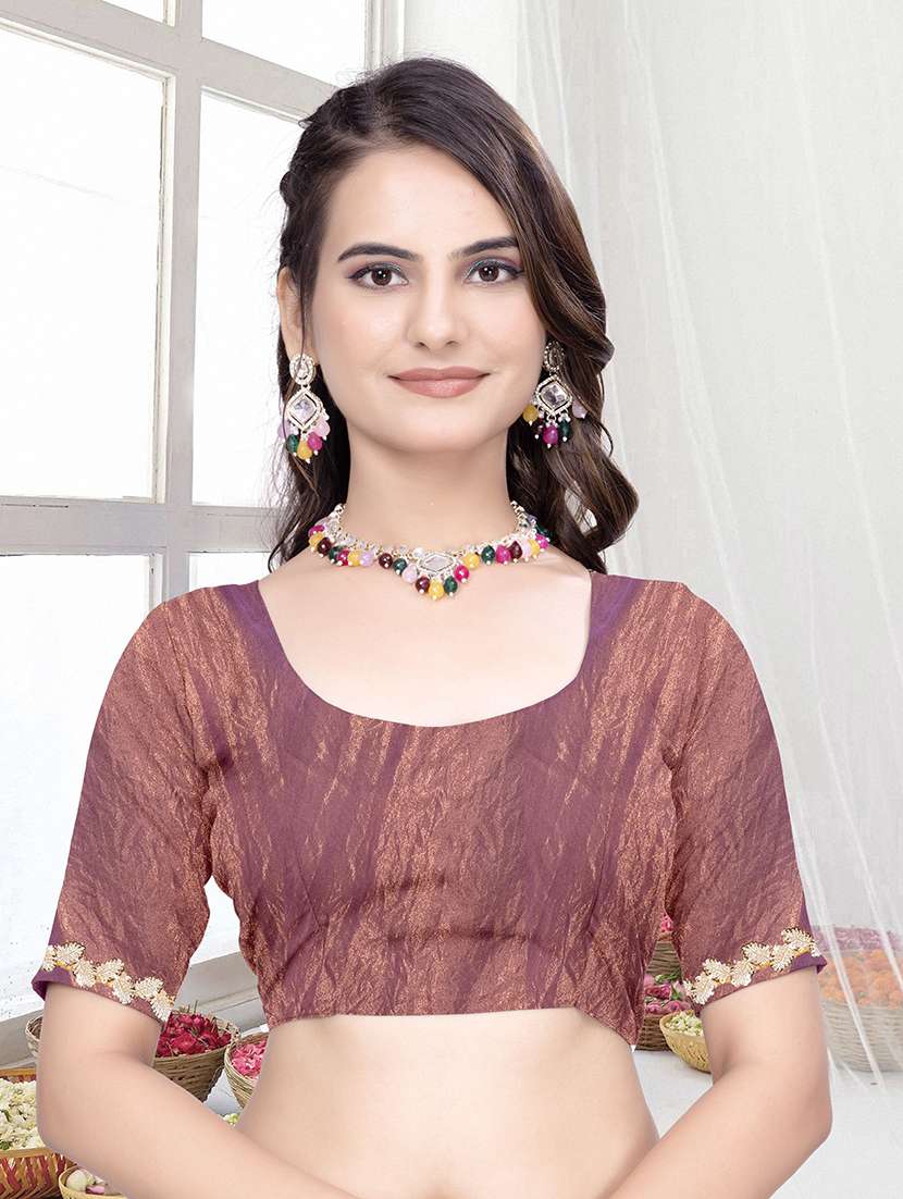 women solid with embellished bordered saree with blouse - 22228437 -  Standard Image - 2