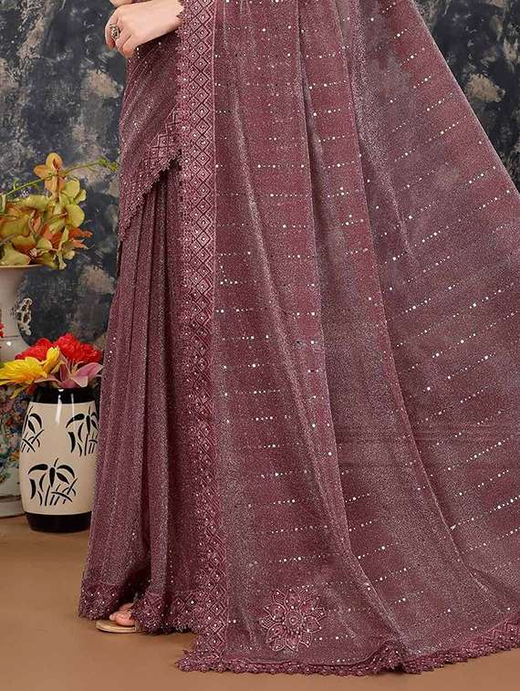 women solid with work embellished saree with blouse - 22228464 -  Standard Image - 2