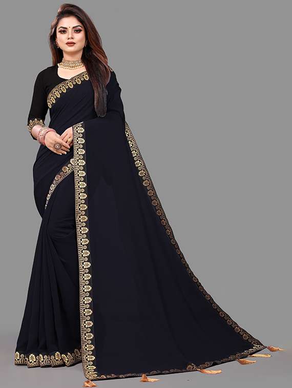 black georgette printed saree with blouse