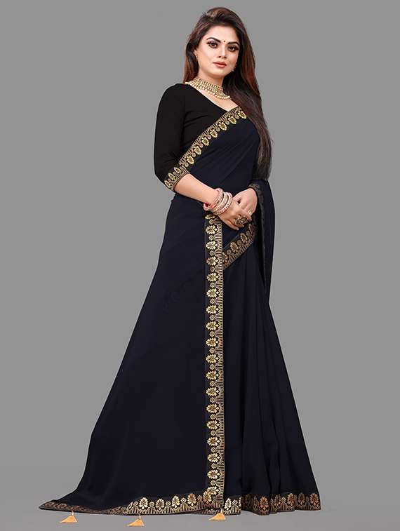 black georgette printed saree with blouse - 22228502 -  Standard Image - 2