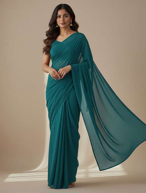 women solid plain saree with blouse - 22228507 -  Standard Image - 0