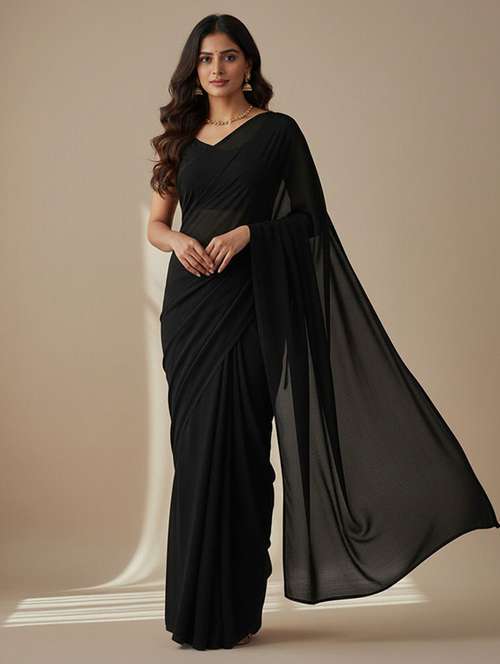women solid plain saree with blouse - 22228515 -  Standard Image - 0