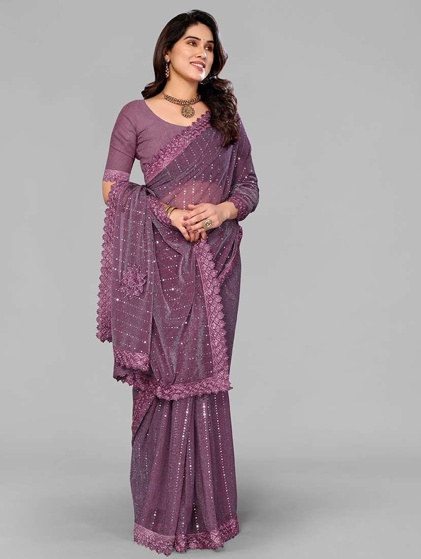 women solid with work embellished saree with blouse - 22228534 -  Standard Image - 2
