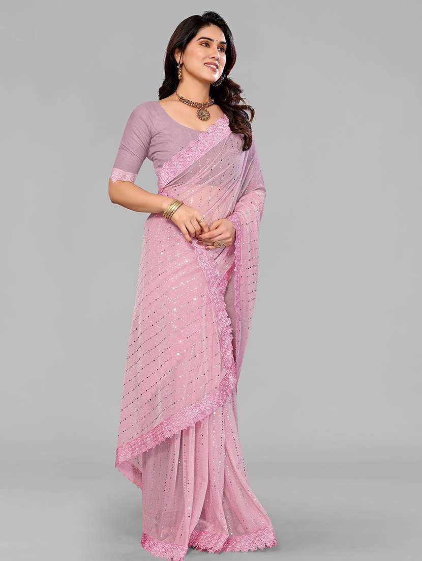 women solid with work embellished saree with blouse - 22228544 -  Standard Image - 2