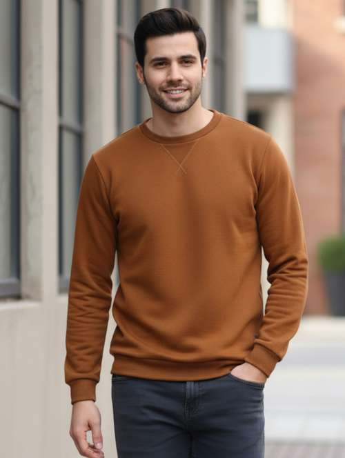 Men Solid Long Sleeve Regular Fit Sweatshirt