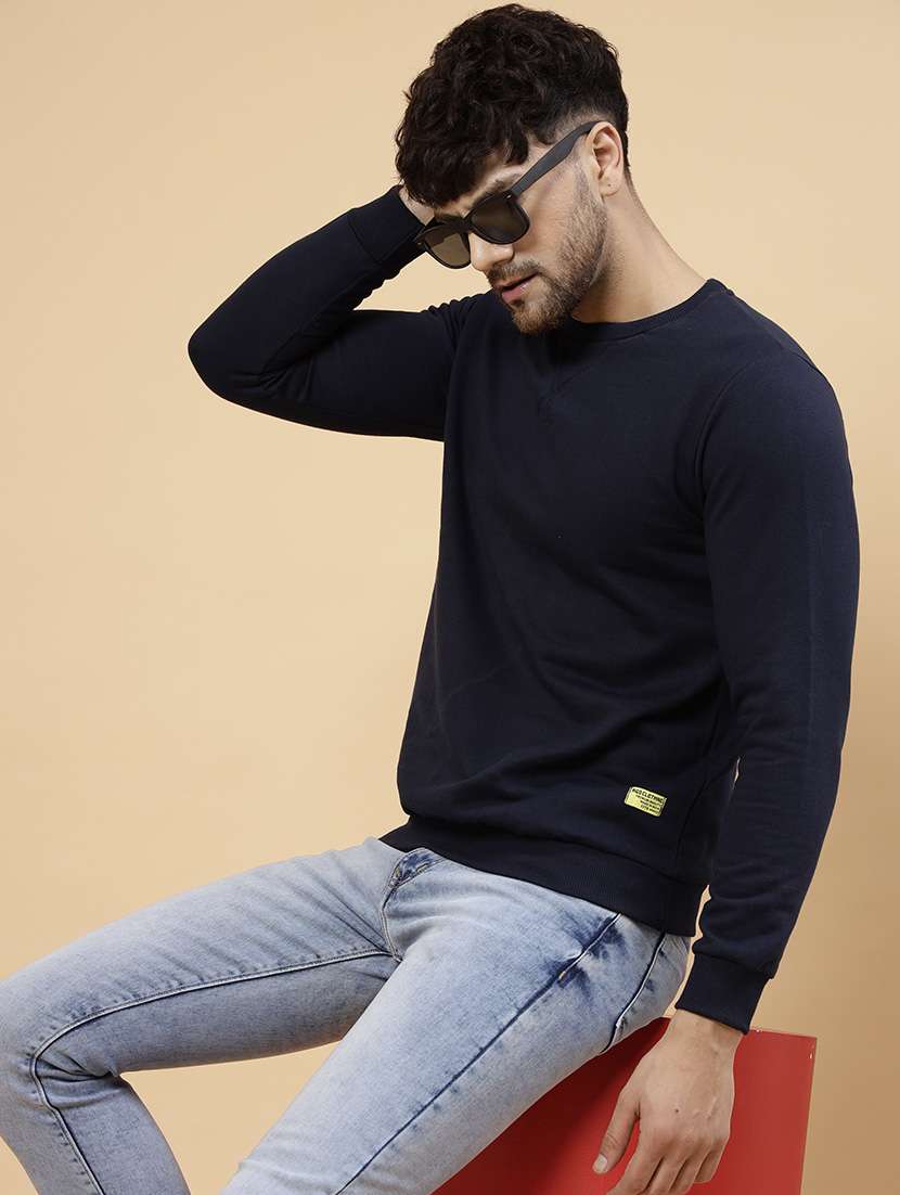 men solid long sleeve slim fit sweatshirt