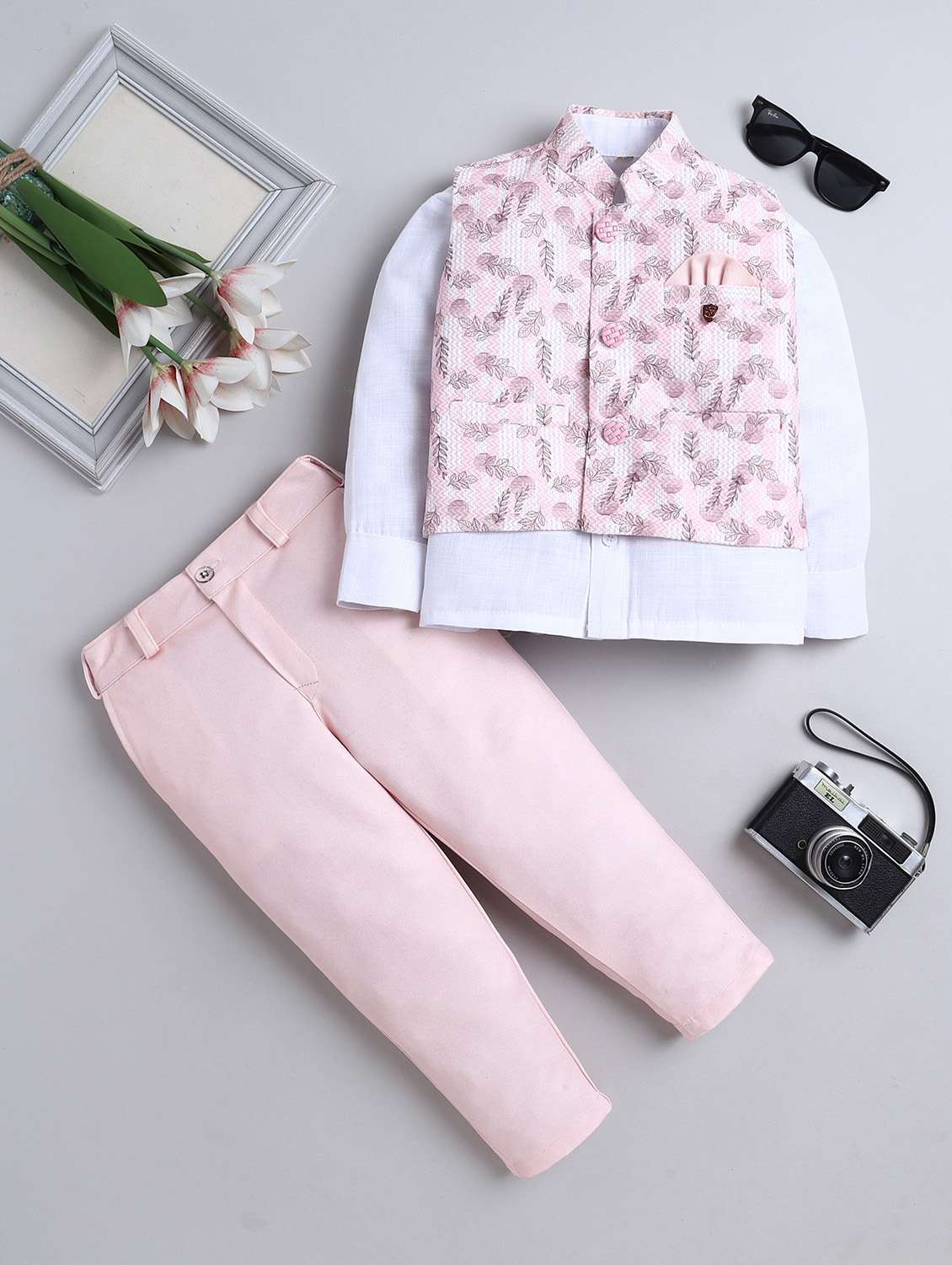 boys printed long sleeve sherwani set