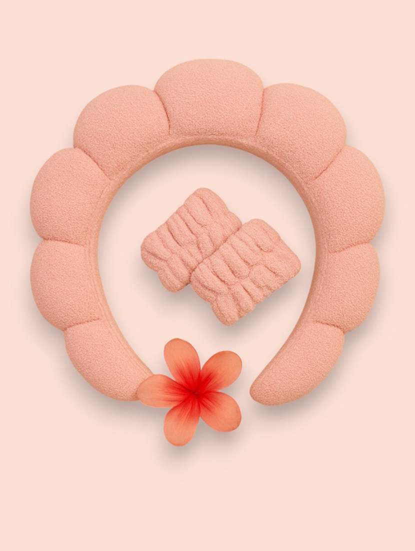 women soft padded headband with matching wristbands and floral hair clip combo set - 22228708 -  Standard Image - 2