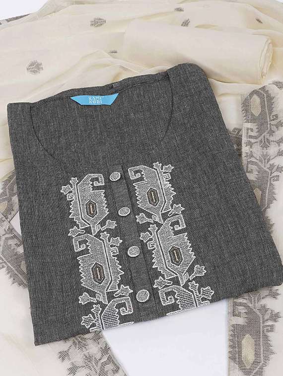 women solid with work embroidered unstitched suit set