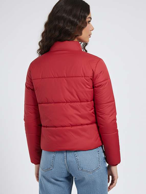 women solid stand collar long sleeve quilted jacket - 22228856 -  Standard Image - 2