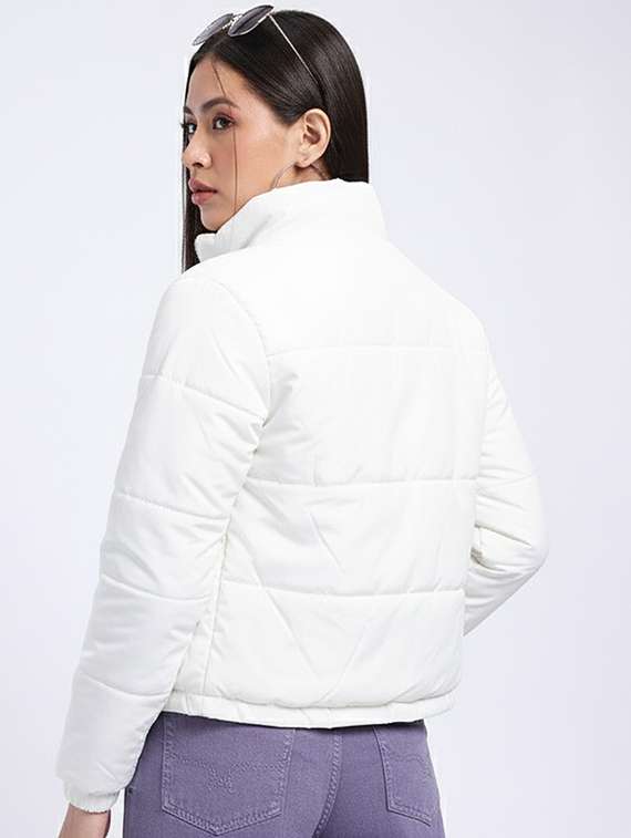 women solid stand collar long sleeve quilted jacket - 22228857 -  Standard Image - 2