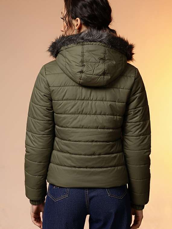 women solid long sleeve hooded quilted jacket - 22228860 -  Standard Image - 2