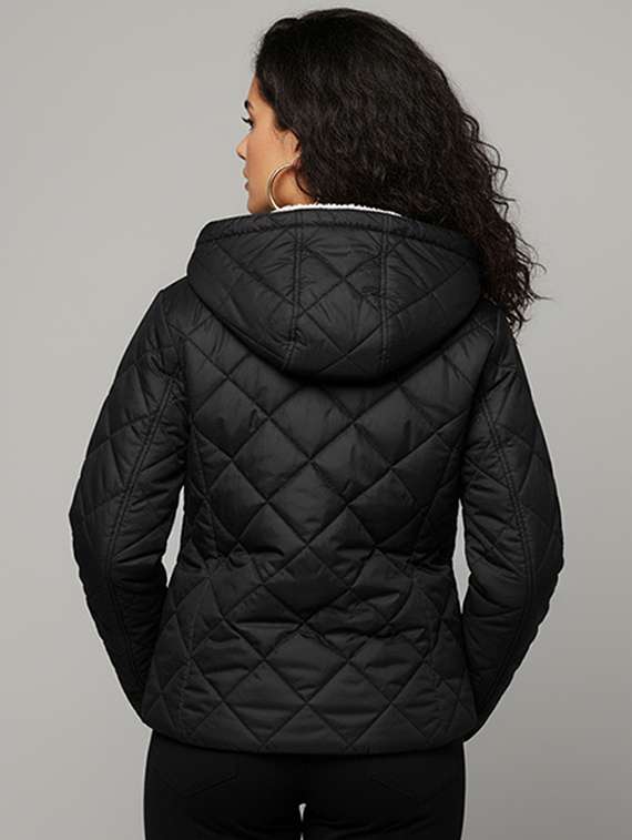 women solid long sleeve hooded quilted jacket - 22228861 -  Standard Image - 2