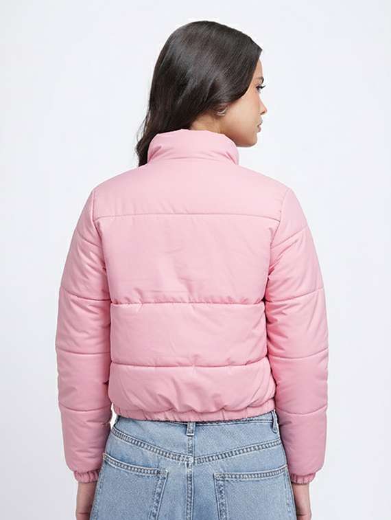 women solid long sleeve stand collar quilted jacket - 22228865 -  Standard Image - 2