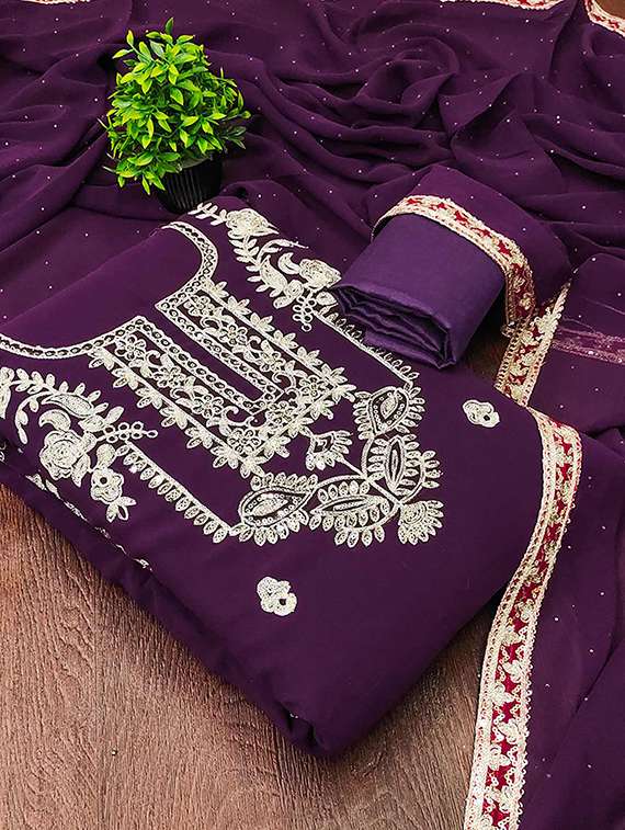 Women Solid With Work Embroidered Unstitched Suit Set - 22228915 -  Standard Image - 2