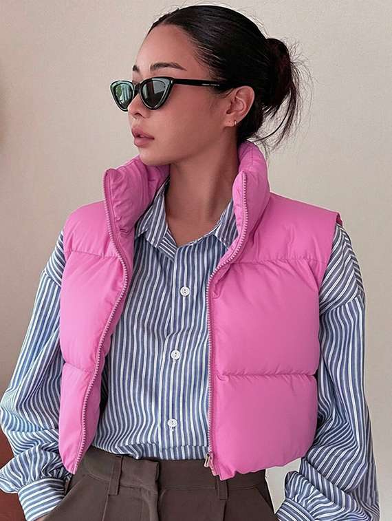 women solid sleeveless puffer jacket - 22228938 -  Standard Image - 2