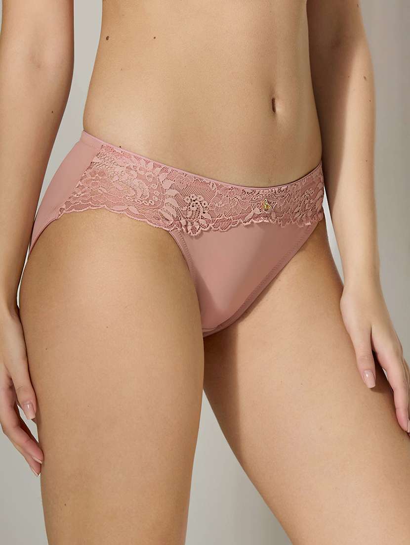 women solid mid rise lace bikni panty - 22228966 -  Standard Image - 2