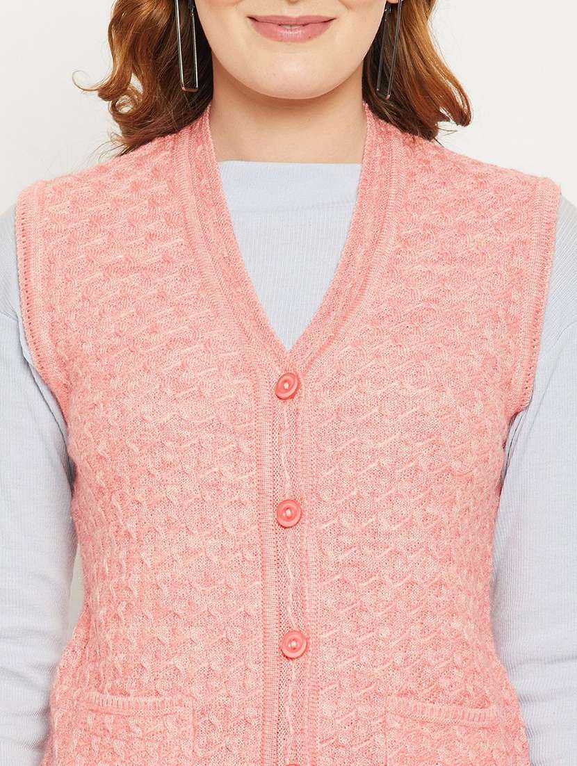 women self designed sleeveless cardigan - 22229261 -  Standard Image - 2