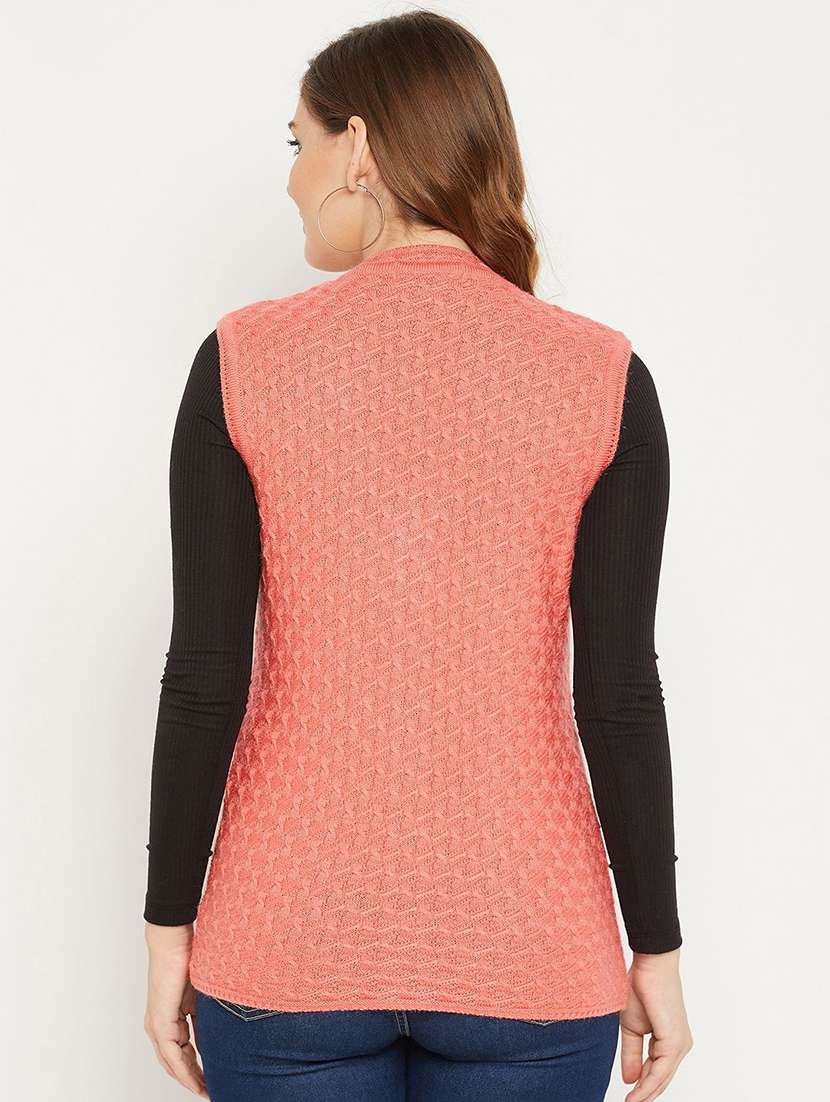 women self designed sleeveless cardigan - 22229285 -  Standard Image - 2