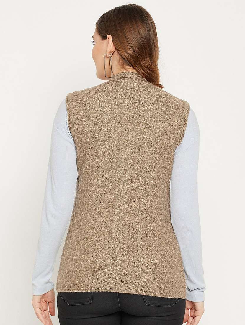 women self designed sleeveless cardigan - 22229287 -  Standard Image - 2