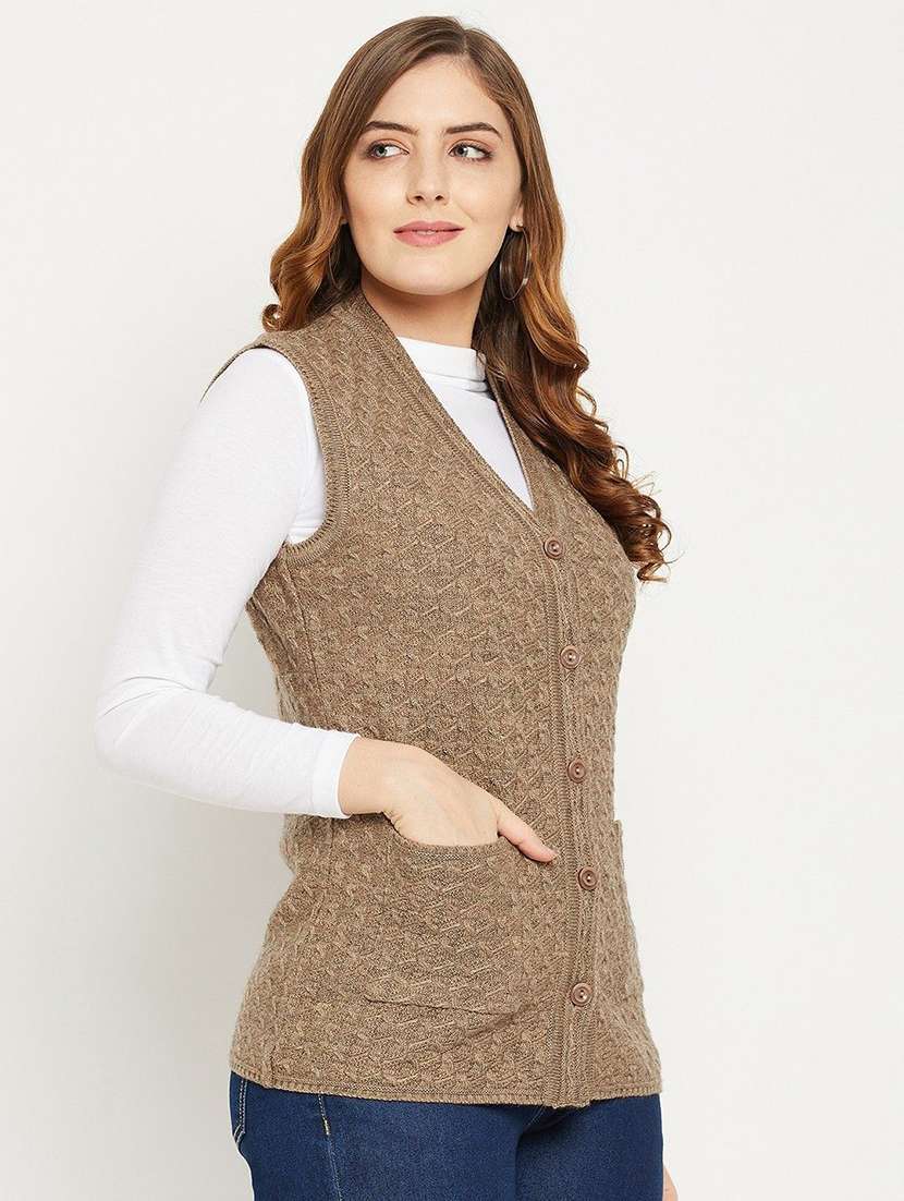 women self designed sleeveless cardigan - 22229359 -  Standard Image - 2