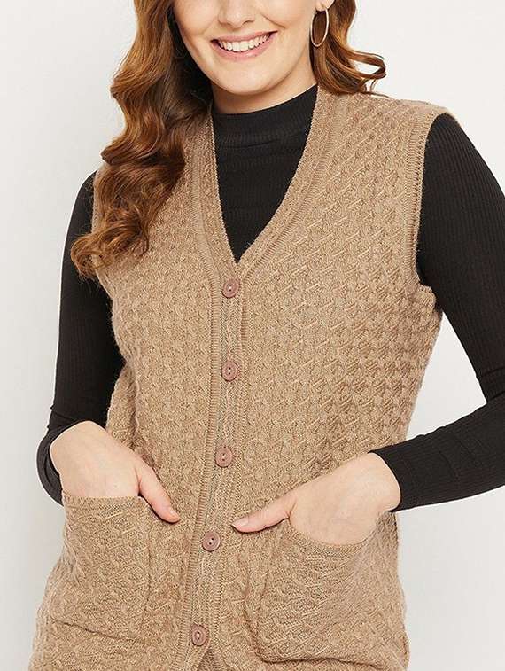 women self designed sleeveless cardigan - 22229363 -  Standard Image - 2