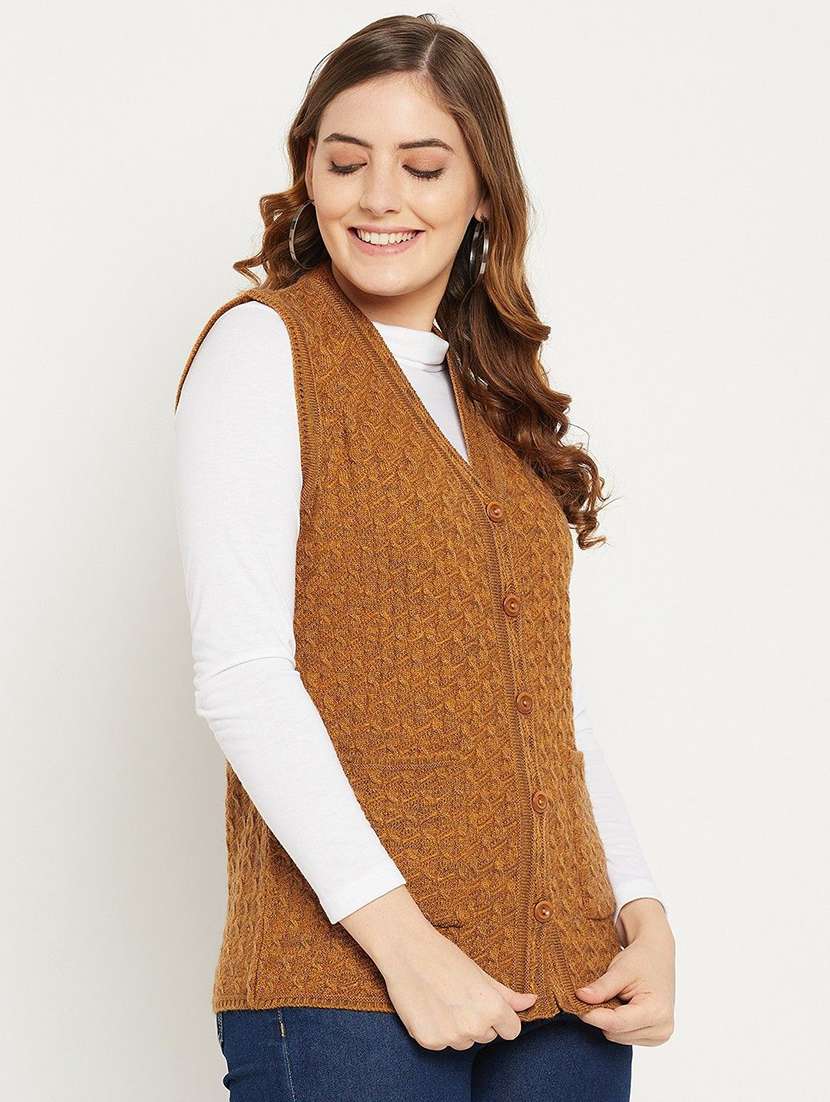 women self designed sleeveless cardigan - 22229365 -  Standard Image - 2