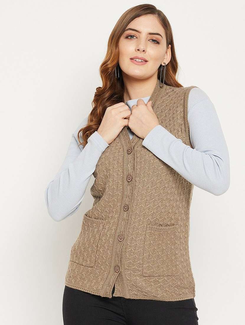 women self designed sleeveless cardigan - 22229366 -  Standard Image - 2