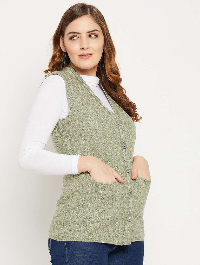 women self designed sleeveless cardigan - 22229367 -  Standard Image - 2