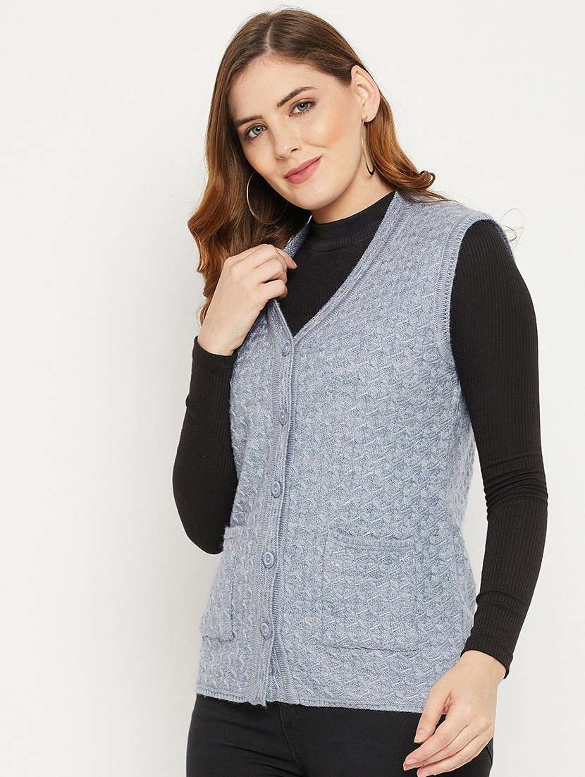 women self designed sleeveless cardigan - 22229368 -  Standard Image - 2