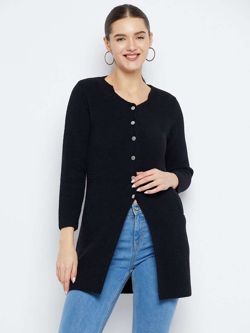 women solid long sleeve cardigan