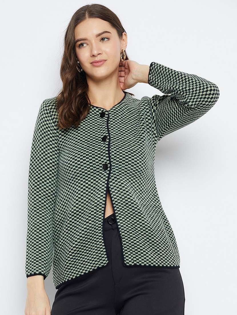 women checkered long sleeve cardigan