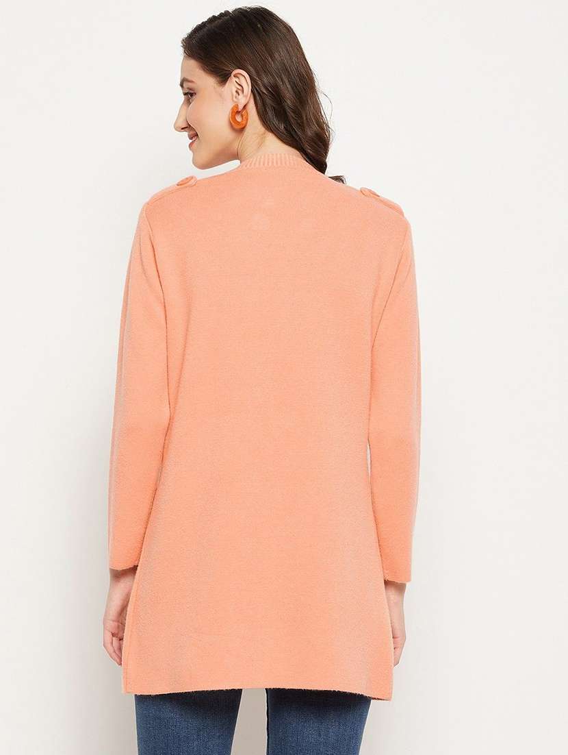 women solid long sleeve longline cardigan - 22229590 -  Standard Image - 2