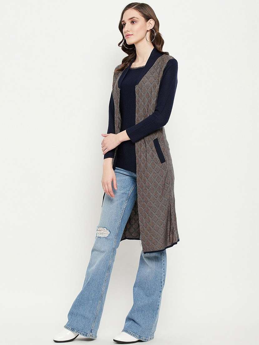 women self designed long sleeve cardigan - 22229715 -  Standard Image - 2