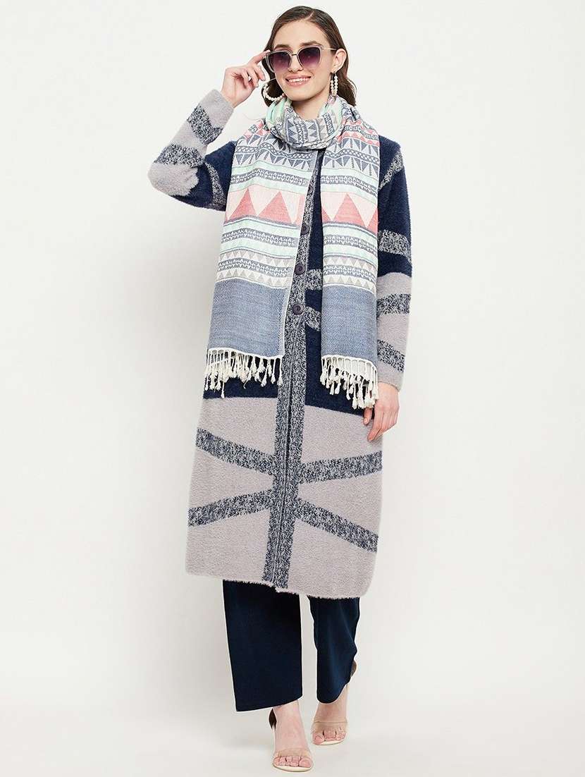 women self designed long sleeve longline cardigan - 22229729 -  Standard Image - 2