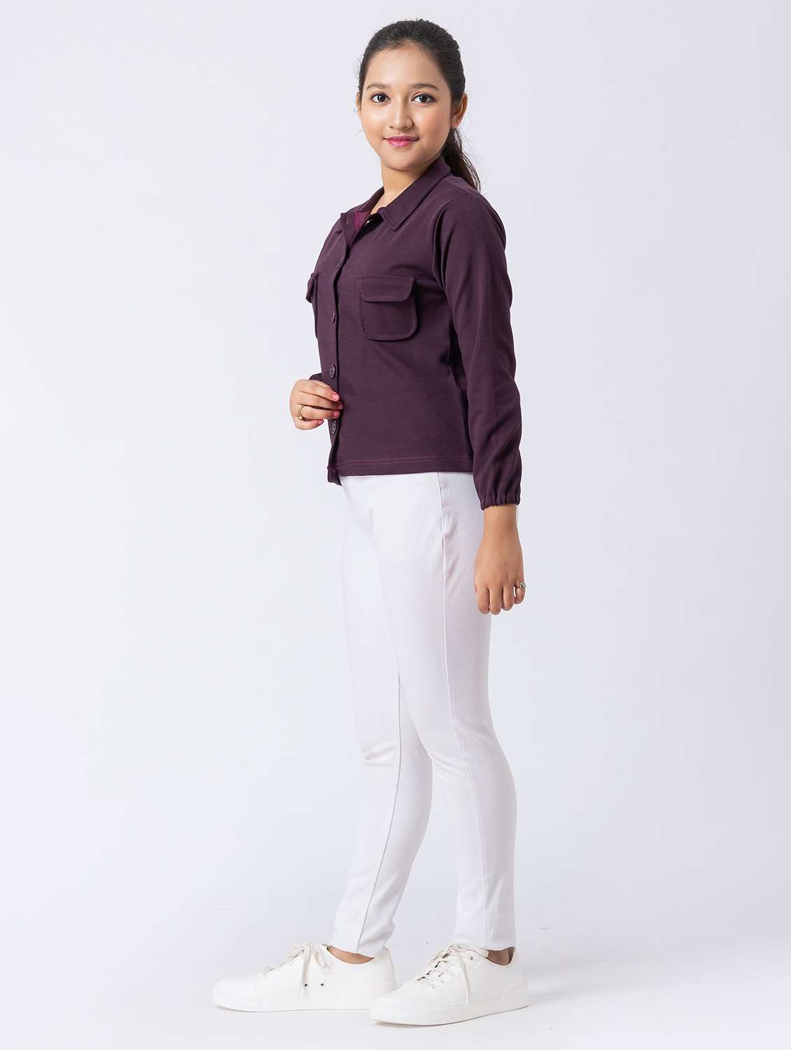 girls solid long sleeve collared regular jacket - 22229821 -  Standard Image - 2