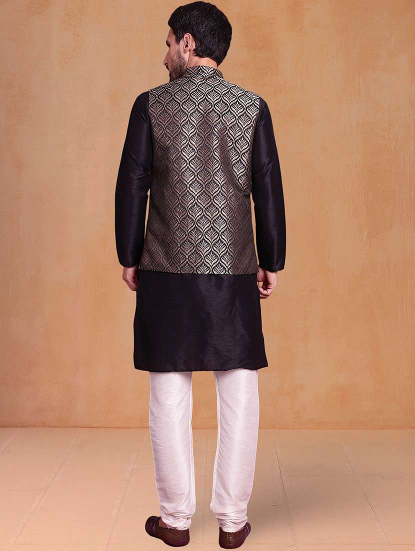 men solid mandarin neck kurta pyjama with jacket ethnic wear set - 22229841 -  Standard Image - 2
