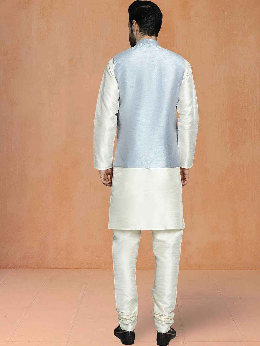 men solid mandarin neck kurta pyjama with jacket ethnic wear set - 22229847 -  Standard Image - 2