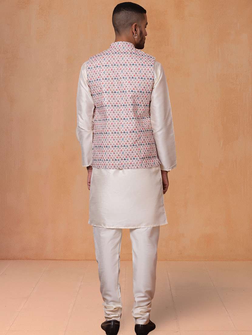 men solid mandarin neck kurta pyjama with jacket ethnic wear set - 22229852 -  Standard Image - 2