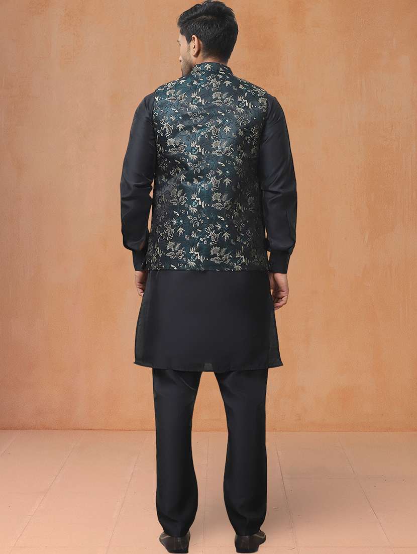 men solid mandarin neck kurta pyjama with jacket ethnic wear set - 22229860 -  Standard Image - 2