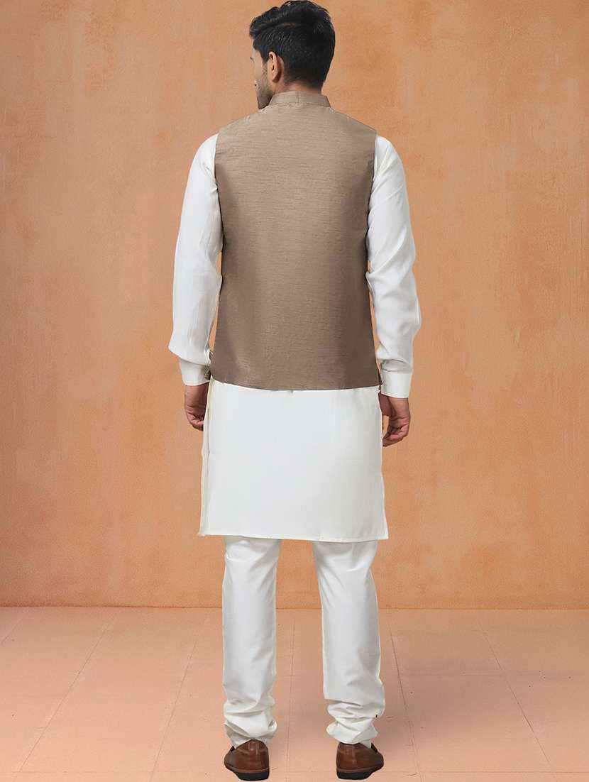 men solid mandarin neck kurta pyjama with jacket ethnic wear set - 22229863 -  Standard Image - 2