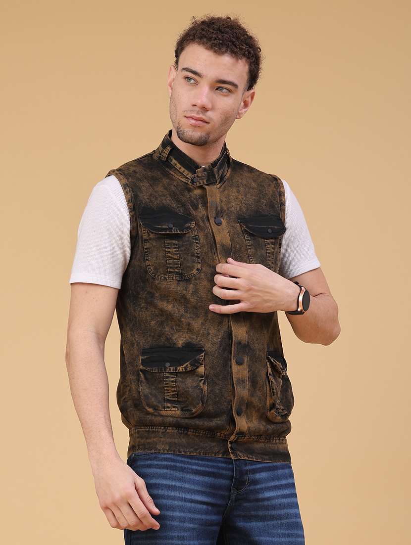 men tie & dye sleeveless regular fit casual jacket - 22230006 -  Standard Image - 2